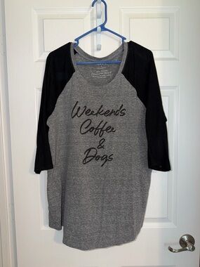 Torrid size 3 Gray & Black Raglan Tee — "Weekends Coffee & Dogs"